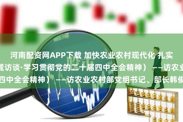 河南配资网APP下载 加快农业农村现代化 扎实推进乡村全面振兴（权威访谈·学习贯彻党的二十届四中全会精神） ——访农业农村部党组书记、部长韩俊