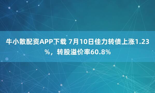 牛小散配资APP下载 7月10日佳力转债上涨1.23%，转股溢价率60.8%