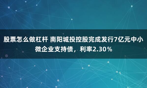 股票怎么做杠杆 南阳城投控股完成发行7亿元中小微企业支持债，利率2.30％